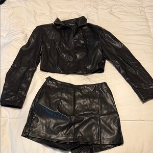 Black Faux Leather Jacket and Shorts Set